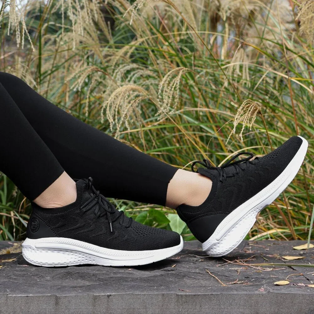 Women's Black White Non Slip Lightweight Breathable Soft Running Mesh Sneakers